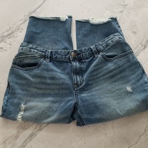 FP Women's Distressed Denim Capri Jeans, Cut-Offs, Frayed Hem